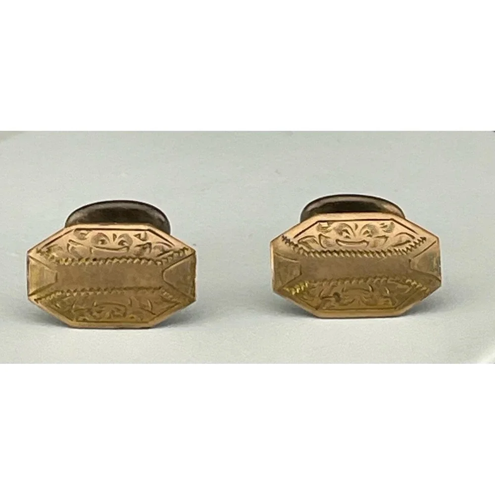 Antique Hayward Gold Filled Cufflinks Edwardian Octagonal Engraved Floral Etched